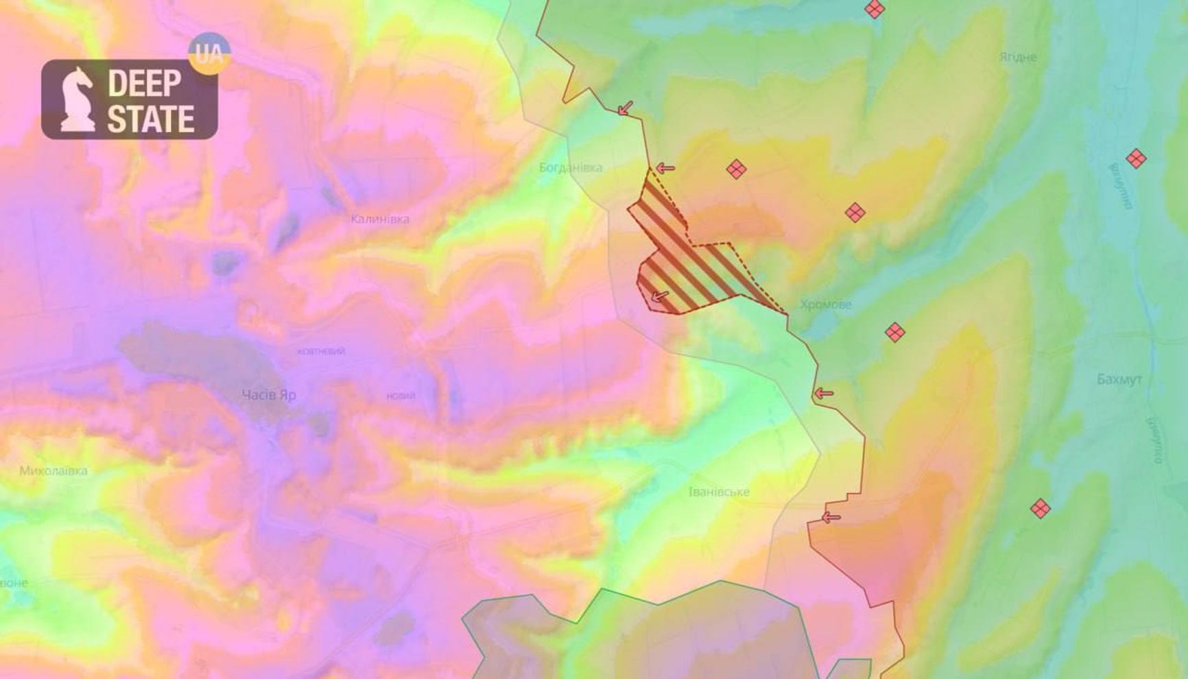 Ситуация к западу от Бахмута по версии DeepState