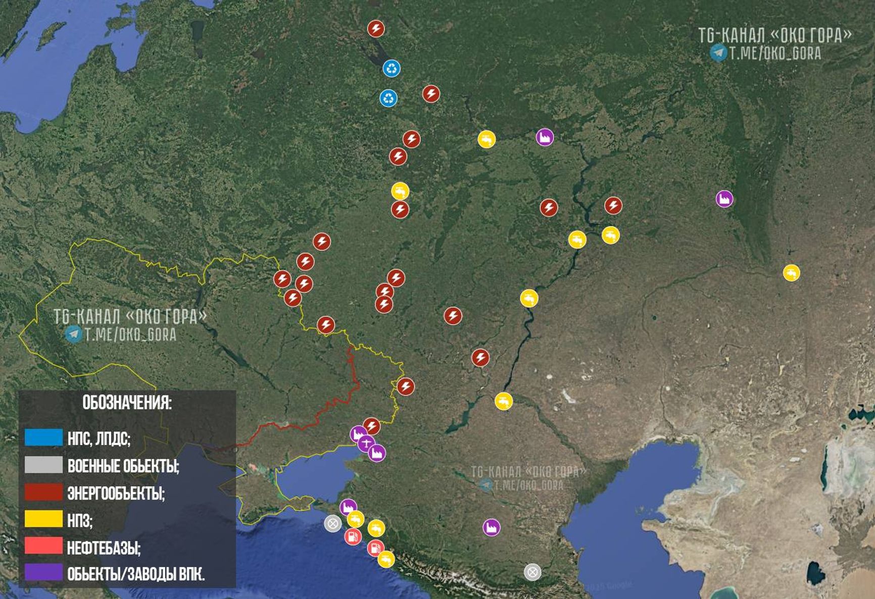 Карта пораженных целей на территории России в ноябре 2025 года