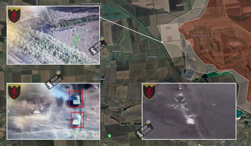 Геолоцированные украинским OSINT-ресурсом DeepState видео с потерями российской техники севернее Авдеевки