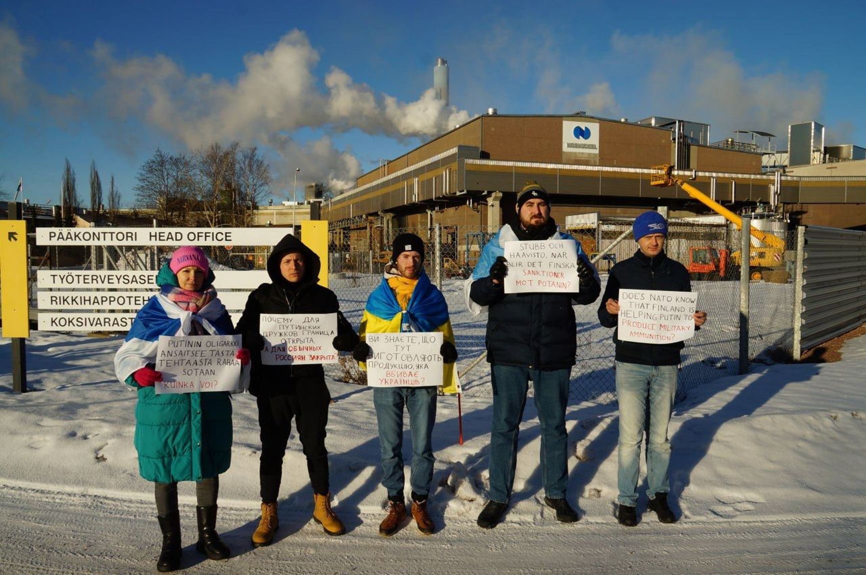 Activist protest at the Norilsk Nickel Harjavalta plant in Finland.