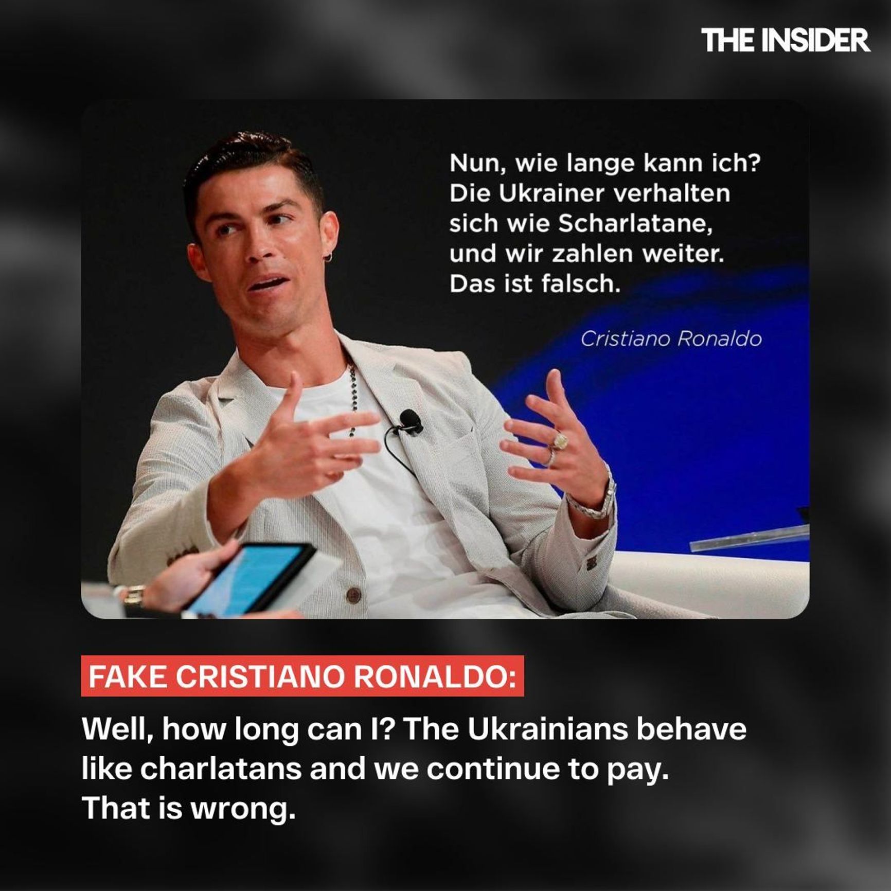 An example of a fake quote attributed to Cristiano Ronaldo that was spread by Doppelgänger bots.