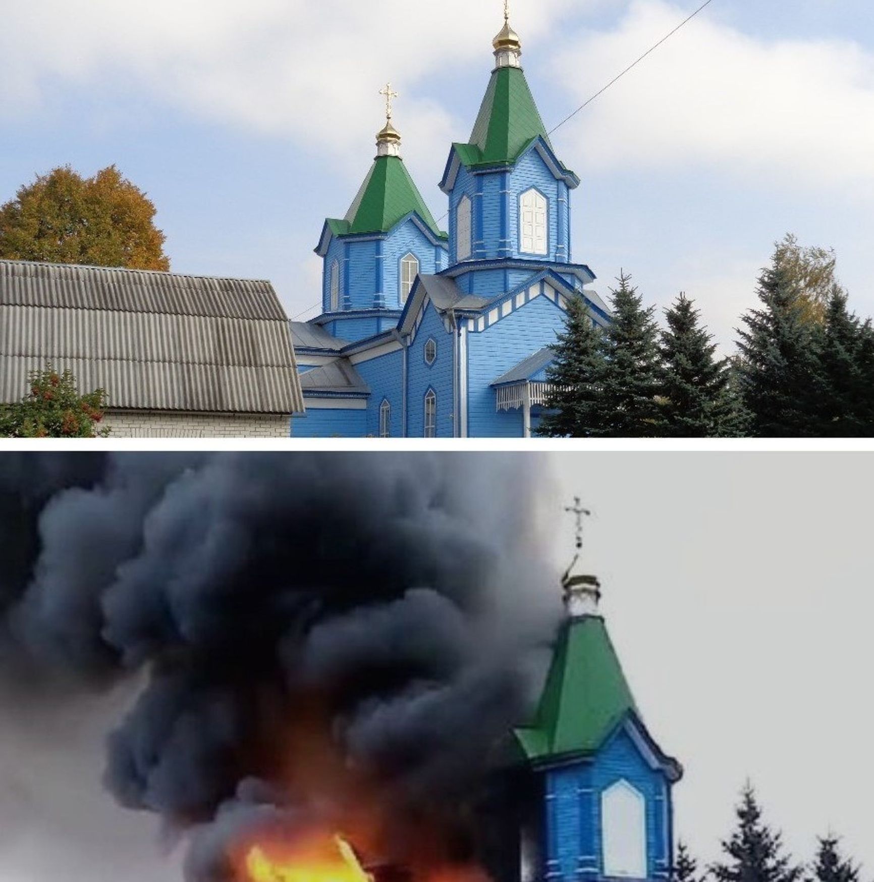 St. George's Church before and after the Russian attack