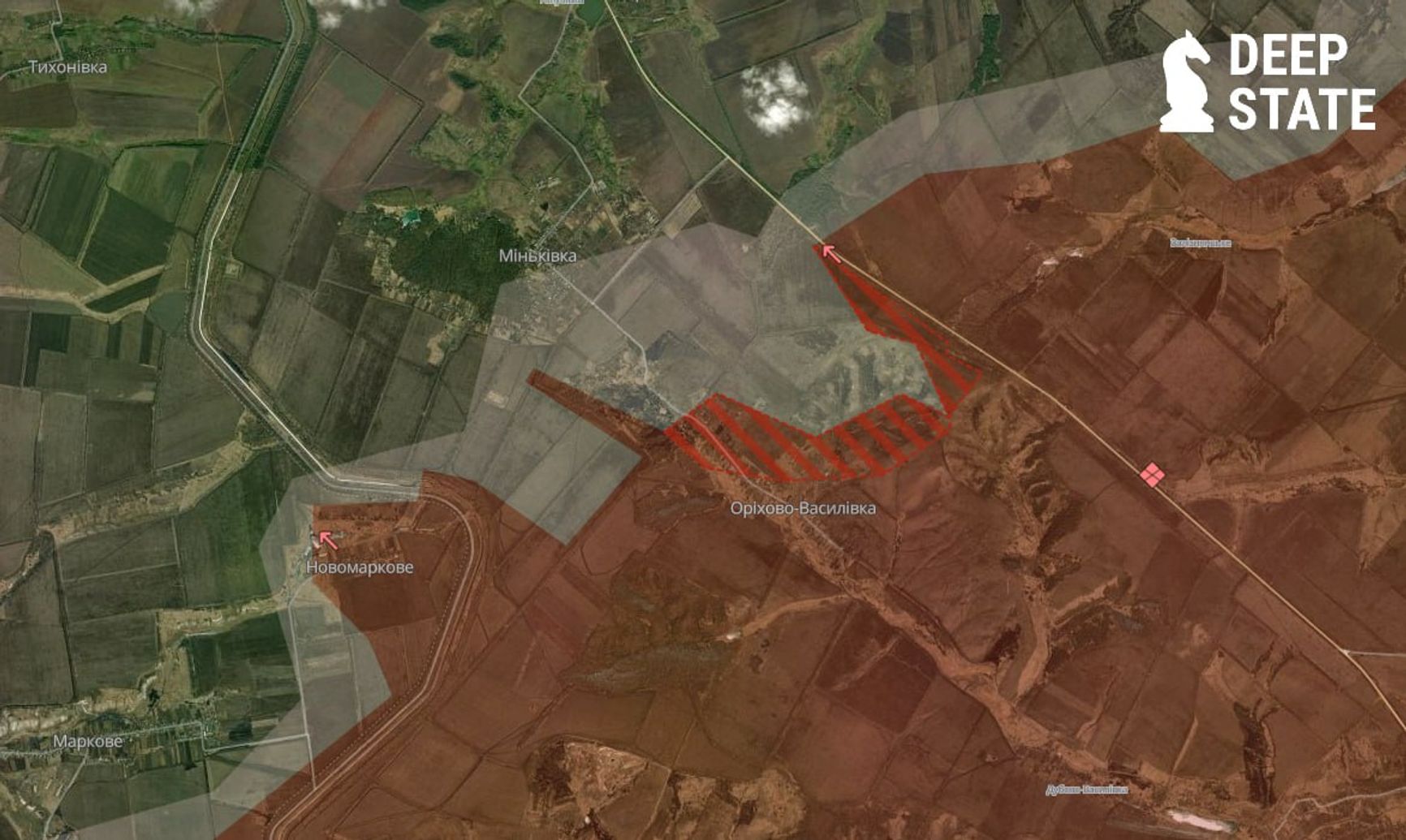 Ситуация в районе Орехово-Василевки по версии DeepState