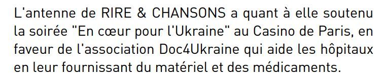 A paragraph from page 115 of NRJ Group's 2023 report mentioning the “En cœur pour l’Ukraine” charity event.